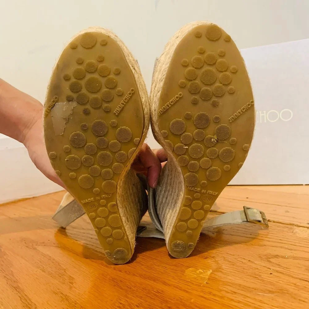 Jimmy Choo Espadrille Wedge Nude Beige Size 8.5 - Picture 2 of 16